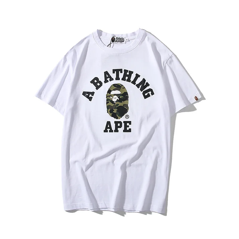 

Japanese-style Popular Brand 19 Spring And Summer New Style Camouflage Small Avatar Ape Printed Letter Pure Cotton Crew Neck Sho