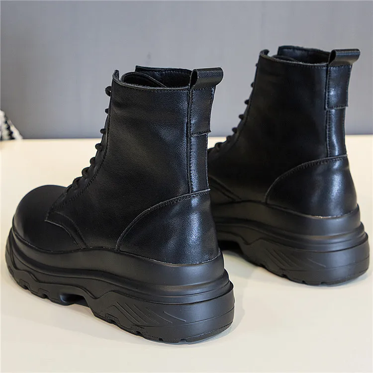 

Black short boots, new inner heightening Martin boots, women's English style, thick soled shoes, all kinds of women's shoes
