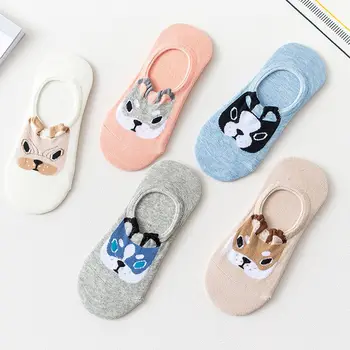 

Cute Puppy Sock Slippers Crew Socks Spring Summer Funny Soft Suit Cotton Knitted Invisible Pattern Ankle Cartoon Dog Boat Socks