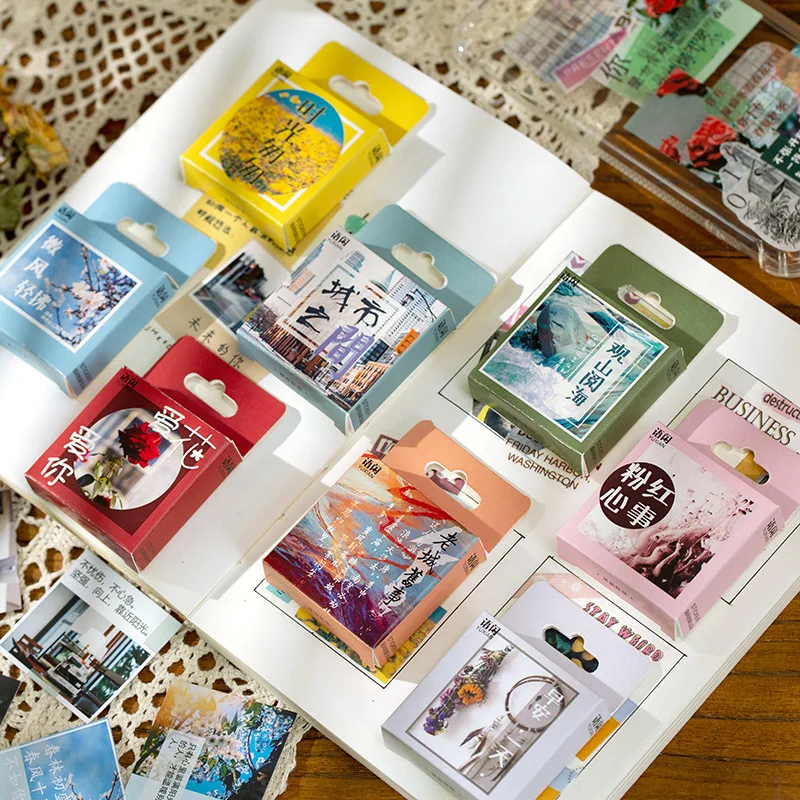50pcs/pack Cityscapes Cute Washi Sticker Set Coffee Food Decorative Stickers Diy Label For Scrapbooking Planner Album Journal afbeelding