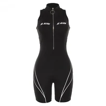 

Sexy Sleeveless High-necked Print Rompers for Women Fashion 2021 Bodysuit Biker Shorts Womens Jumpsuit Streetwear