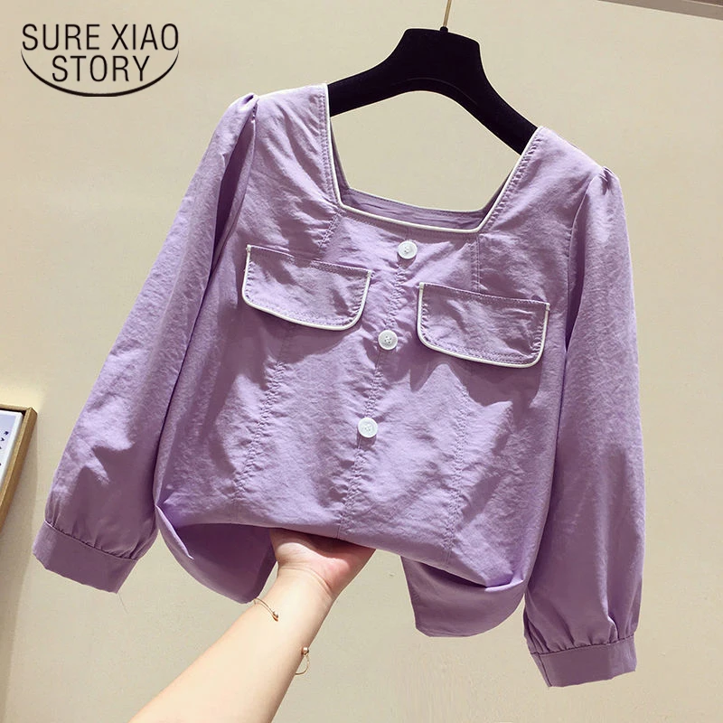 

Korean White Blouse Women 2021 New Fashion Square Collar Harajuku Shirt Tops Loose Cotton Linen Women Shits Blouses Blusas 11942