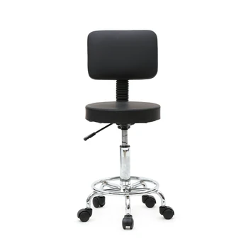 

Round Shape Adjustable Salon Stool with Back Black Angle 360 Degree Rotation Swivel