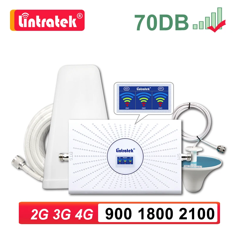 Lintratek 2020 Новый трехполосный усилитель сотовой связи репитер gsm 2g 3g 4g 900 1800 2100 4 g