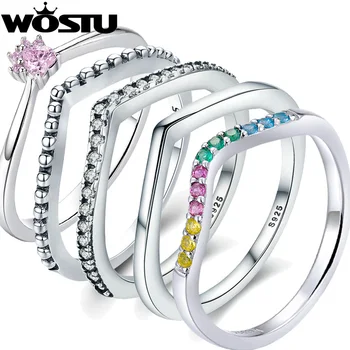 

WOSTU 2020 New 100% 925 Sterling Silver Shimmering Wish Stackable Finger Ring For Women Fashion Original Jewelry Gift SDP7649