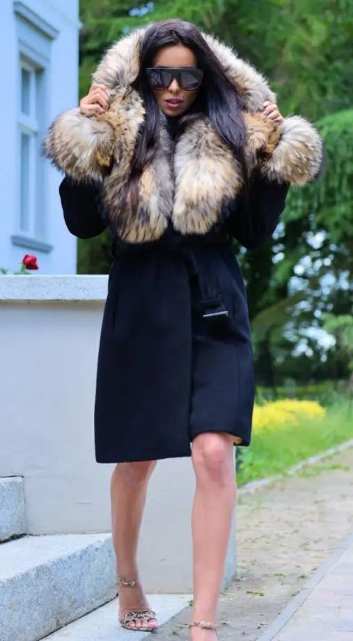 Новинка, женское теплое зимнее плотное шерстяное меховое пальто, верхняя одежда с меховым капюшоном, свободные пальто с капюшоном, женские куртки из натурального меха