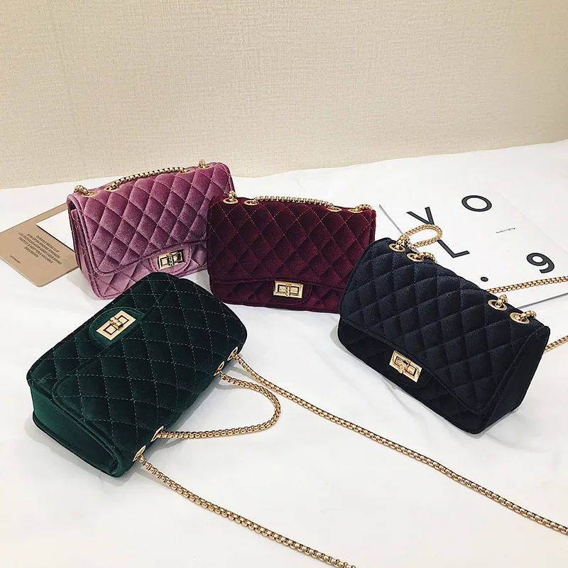 

Graceful Small Bag Women's 2019 Winter Korean-style Rhombus Chain Bag Mini Shoulder Velvet Bag Bags