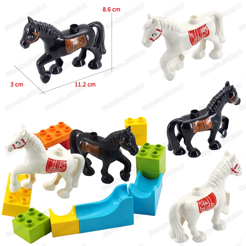 

Children's Building Blocks Toy Grassland White Dark Horse Model Animal Pet Set Educational Large Particles Legoingly Duploi Gift