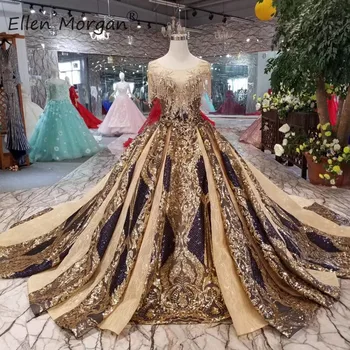 

Arabic Dubai Luxury Wedding Dress 2019 Elegant Boat Neck Beads Sequins Lace Puffy Formal Bride Ball Gowns Vestidos De Novia