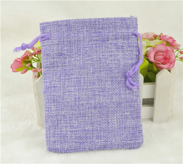 light purple Хит, 50 шт., льняные джутовые мешочки на шнурке, хлопковые разноцветные пакеты для упаковки, подарок, Свадебные Рождественские Сумки для конфет(4 размера - Цвет: light purple