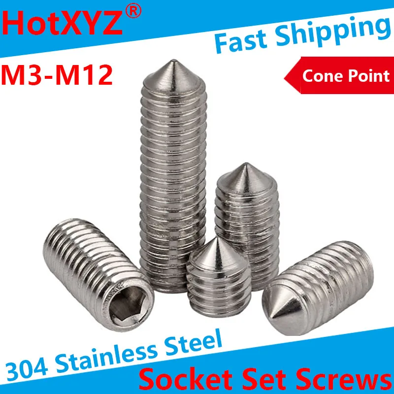 304 Stainless Steel Internal Hex Socket Drive Cone Point Set Screws M3 M4 M6 M8 M10 M12 Taper tip End Grub Bolts | Обустройство дома