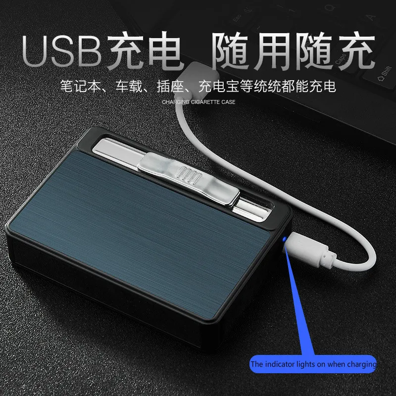 Мужская 10 сигарет металлическая коробка автоматический портсигар USB заряженный электронный зажигалка ветрозащитный негорящий
