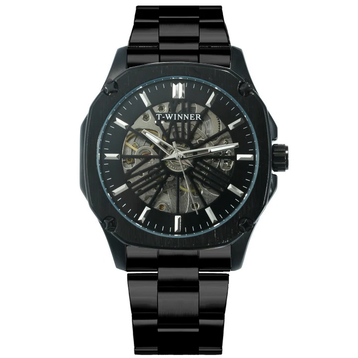 BLACK SILVER BLACK WINNER официальный розовое золото автоматические механические мужские часы лучший бренд класса люкс Скелет квадратный циферблат Винтаж Бизнес наручные часы - Цвет: BLACK SILVER BLACK