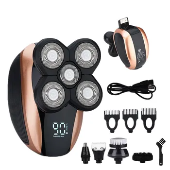 

5 In 1 Electric Shaver For Men Bald Head Polish Hair Clipper Trimmer Floating 5 Blade Heads Shaving Machine Rechargeable Razors