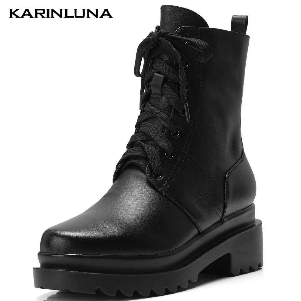 

Karinluna 2019 On Sale Genuine Leather Fashion Girls Youthful Pink Shoelaces Woman Shoes Boots Women Ankle Boots Female