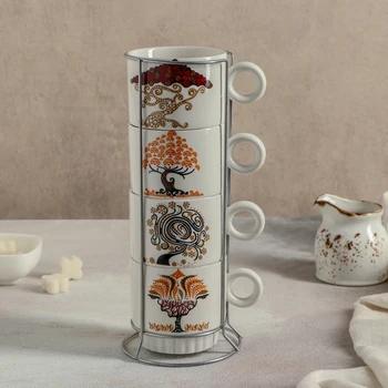 

Set of mugs "patterns", on a metal stand, 240 ml, 4 PCs.