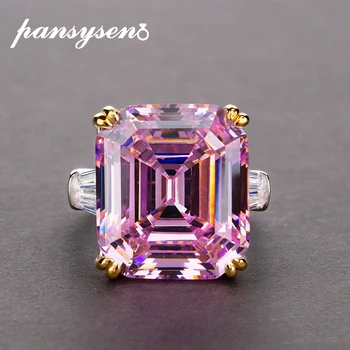 

PANSYSEN Real 925 Sterling Silver Jewelry Ring Simple Original 10x14mm Pink Quartz Citrine Cocktail Rings for Women Luxury Gifts