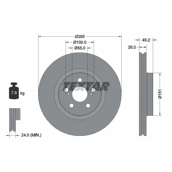 Диск тормозной передний Toyota Avensis 2.4/2.0D 4D 03 TEXTAR 921|Тормозной цилиндр| |