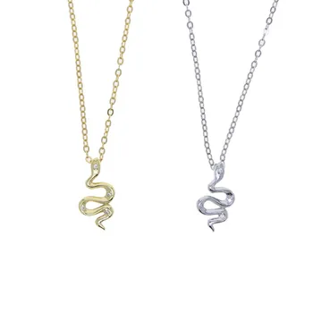 

100% 925 Sterling Silver Fine Jewelry Prong Set Clear Cubic Zirconia Cute Lovely Snake Necklace 925