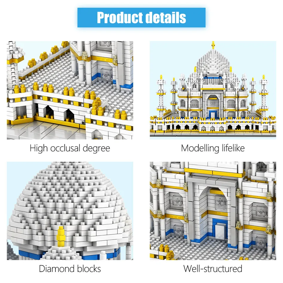 Blocos de Arquitetura Blocos de Construção Educativos para Crianças Mini Mundialmente Famosa Mahal 3d Modelo 3950 Pçs Tijolos Criador Brinquedos Taj 4 mahal 3d modelo blocos de construção 3950