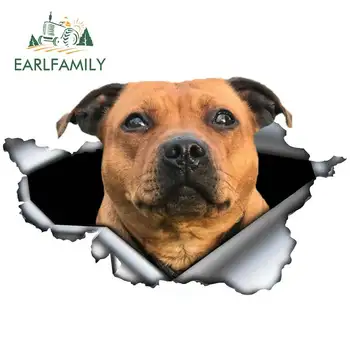 

EARLFAMILY 13cm x 8.5cm Funny Staffordshire Bull Terrier Car Sticker Torn Metal Decal JDM Car Trunk Decor Motorcycle Graphic
