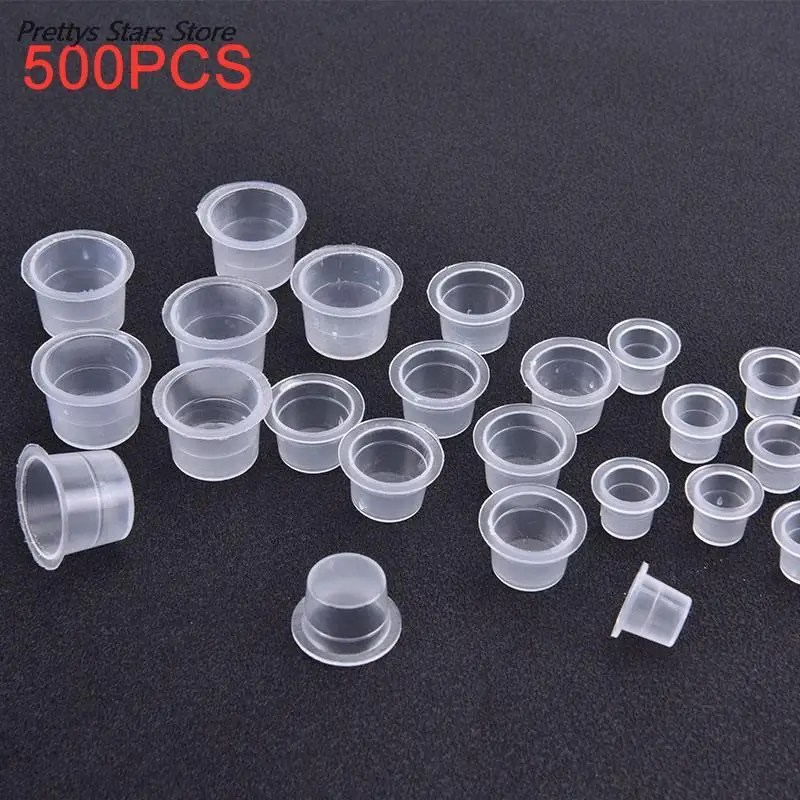 High Quality 500pcs Disposable Plastic Tattoo Ink Cups Permanent Makeup Pigment Clear Holder Container Cap Tattoo Accessory