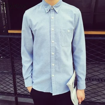 

Plus Size Solid Mens Causal Shirts Men Long Sleeved Shirt Male Single Breasted Korean Style New Breathable Soft Fashion 8 Colors