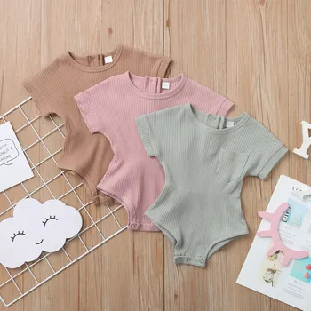 

Newborn Infant Baby Girl Boy Short Sleeve Solid Pocket Romper Bodysuit Outfits 2020 Summer clothes детская одежда ropa para niña
