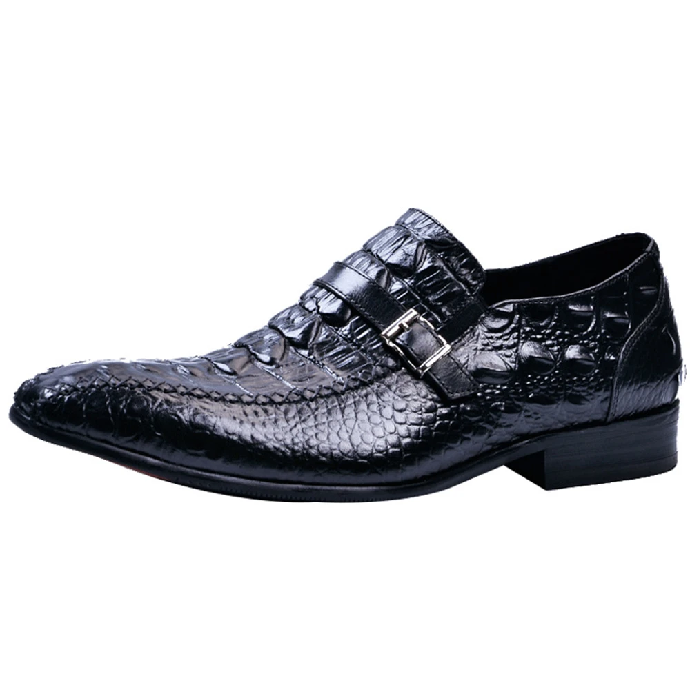 

Men's Brown Buckle Pointed Toe Oxford Shoes Genuine Leather Male Flats Career Business