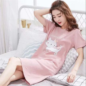 

A Lovely Cat pattern Nightgown Women's Sleepwear loose and comfortable nightdress Short sleeve Sleepshirts Casual home clothing