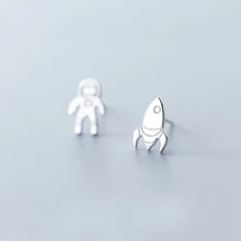 MloveAcc подлинные 925 серебристый Симпатичные ракета астронавт серьги гвоздики новогодние подарки для женщин модные ювелирные изделия