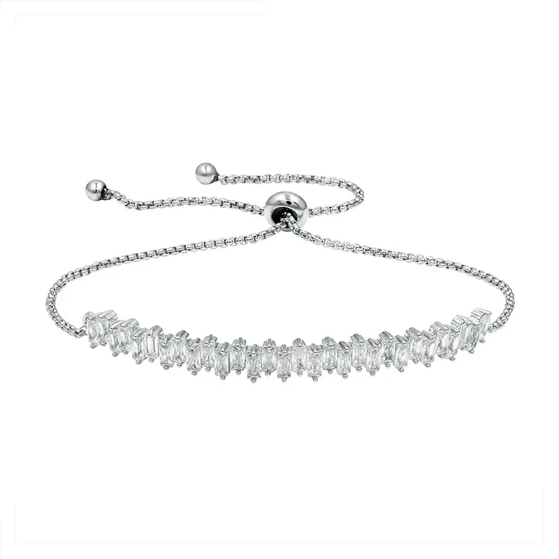 Сверкающий прямоугольный кубический цирконий CZ Кристалл Регулируемые браслеты