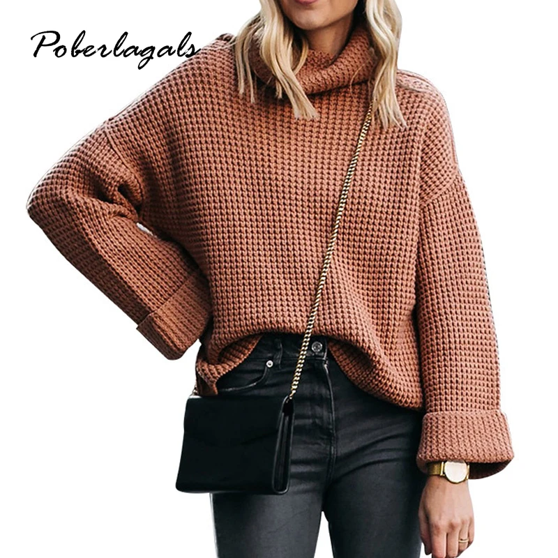 Осенне-зимний вязаный свитер с высоким воротом женский 2019 пуловер Свободный