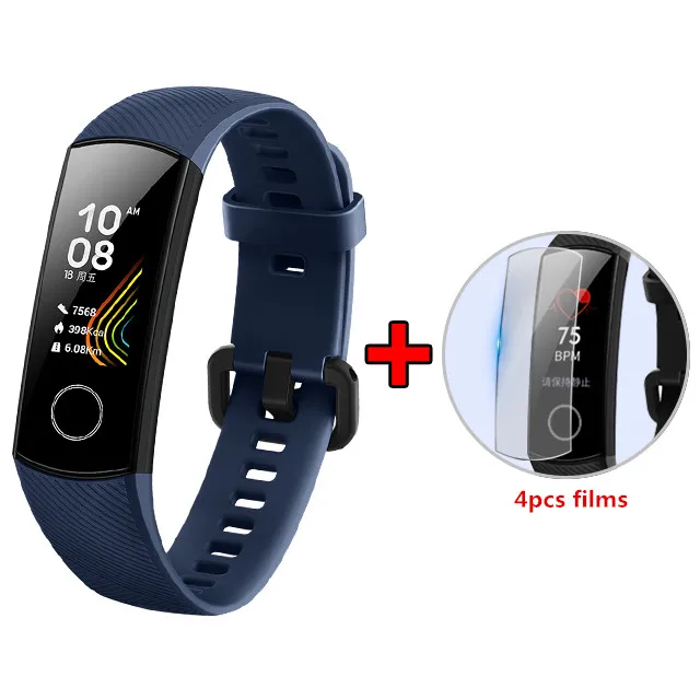 HotOriginal huawei Honor Band 5 умный браслет с контролем кислорода в крови в режиме реального времени цветной сенсорный экран фитнес водонепроницаемый браслет - Color: Blue add film