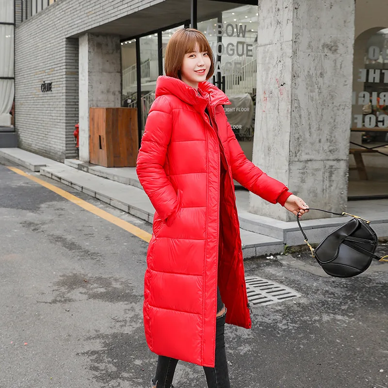 

2019 Winter New Style Mid-length down Jacket Cotton-padded Clothes Women Coat Students Hong Kong Style Waterproof Bright Surface