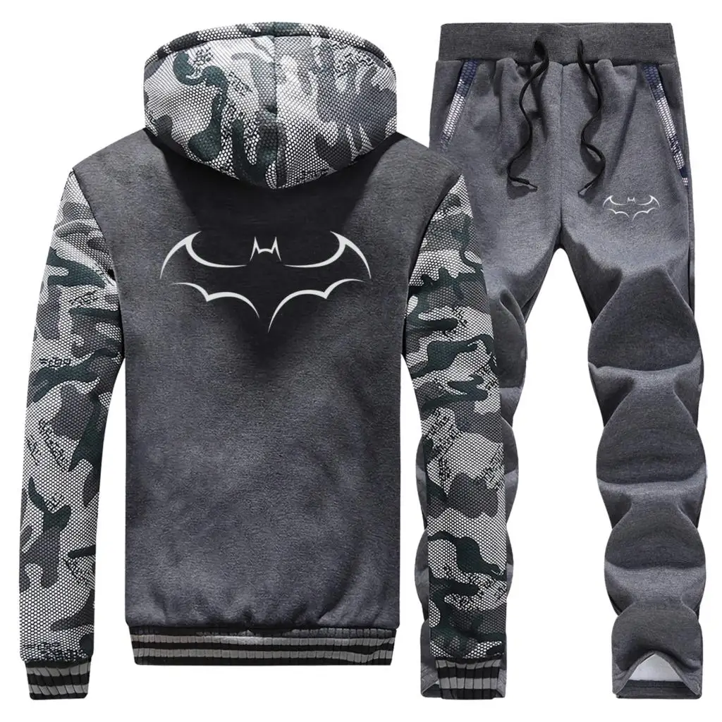 Promotion Warm Suit Men DC superhero Batman Hoodies Sweatshirt+Sweatpants Mens 2 Pieces Sets Fashion Tracksuit Thick Hoodies Trousers Set