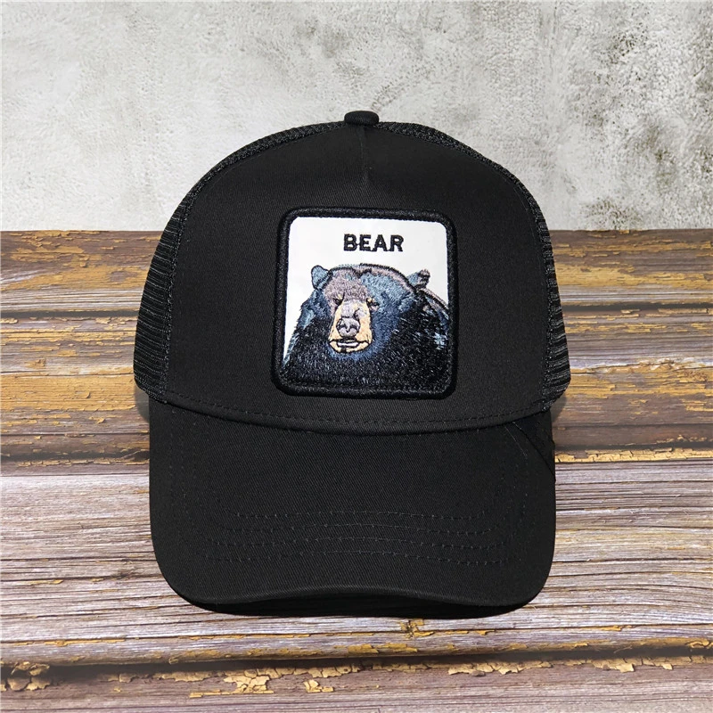 Высококачественная вышитая Кепка Goorins с черным медведем, унисекс, Кепка-бейсболка в сеточку с животными, бейсболки с квадратными вставками - Цвет: BEAR