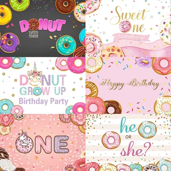 

Donut Birthday Party Photography Backdrop Sweet One Customized 1st Photo Background Booth Studio Prop Decoration Banner