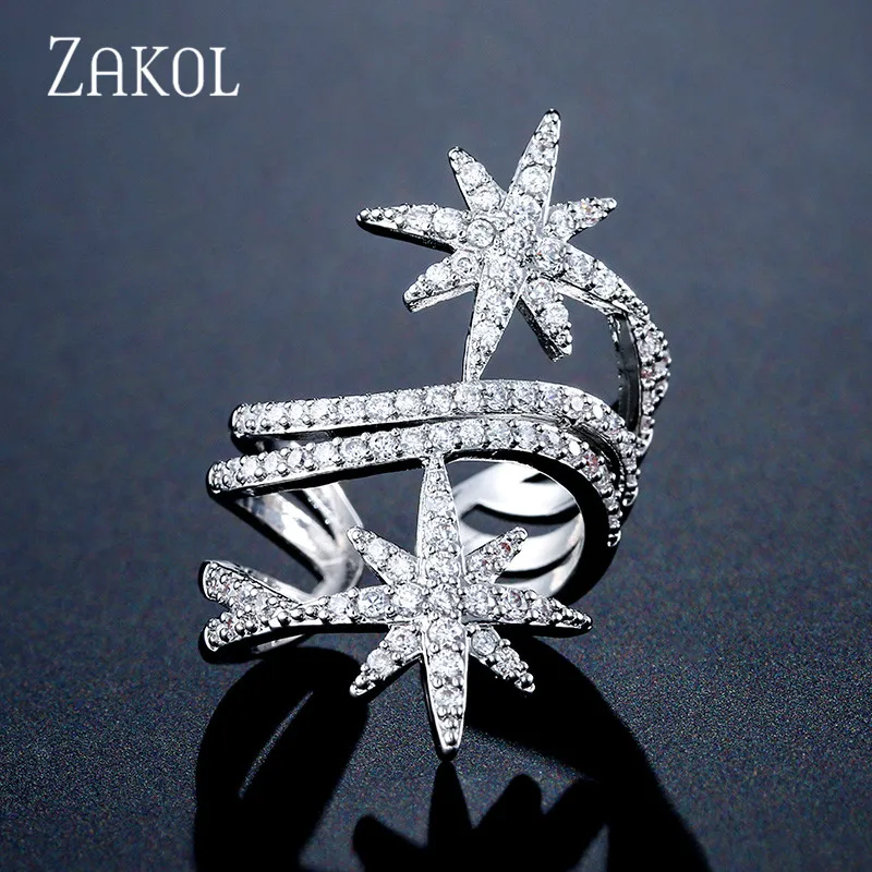 White Color ZAKOL роскошные белые золотистого цвета глиттер кубического циркония Обручальные Открытые Кольца для женщин модные свадебные украшения FSRP2108 - Цвет основного камня: White Color