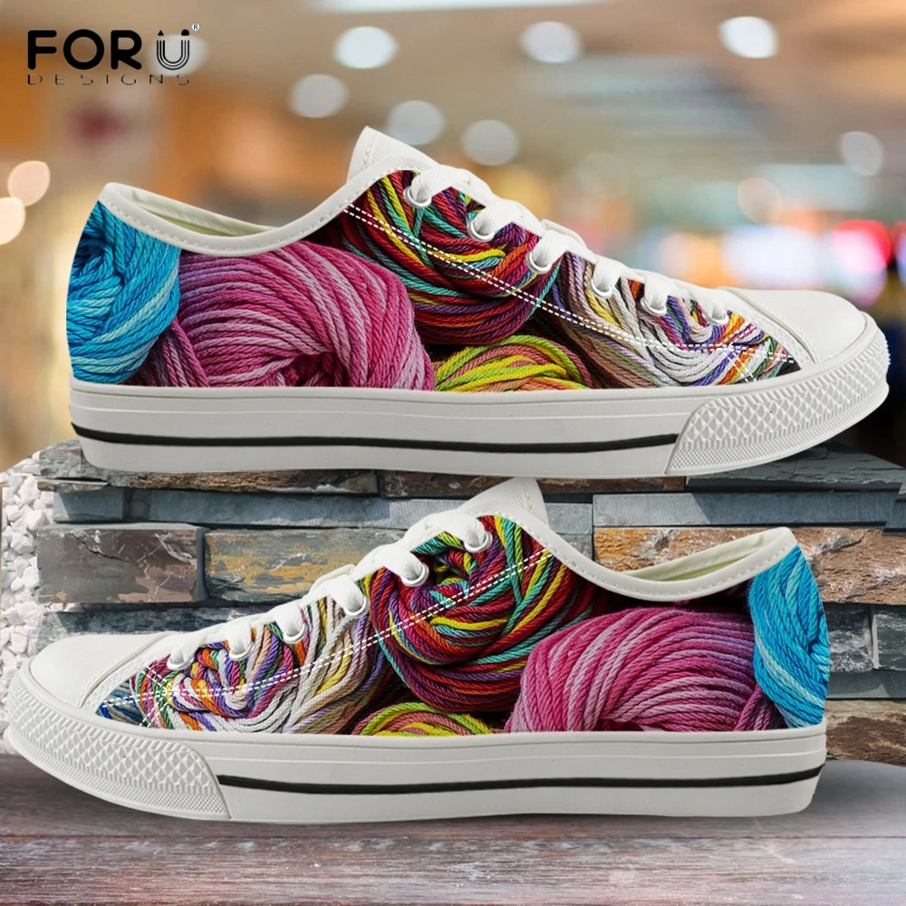 

FORUDESIGNS 3D Colorful Yarn Ball Pattern Sneakers Woman Autumn/Spring Ladies Shoes Breathable Low Top Canvas Vulcanized Shoes