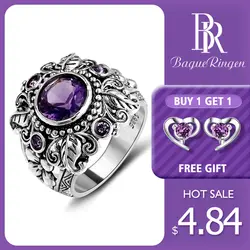 Bague Ringen 2019 Винтаж 100% стерлингового серебра 925 ювелирные изделия натуральный фиолетовый Аметист Драгоценных Камней Кольца для женщин мужчин