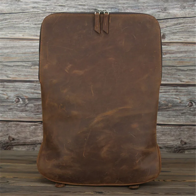 Mini Backpack Men Crazy Horse 15 Inch Bag Pack for Teenager Bookbag Genuine Leather Men Backpack School Bag Travel Back Mochila 6
