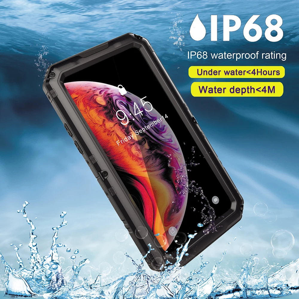 IP68 настоящий водонепроницаемый чехол для телефона для iPhone X XR XS Max 8 7 металлический чехол сверхмощный защитный чехол для iPhone 6 6S 8 7 Plus