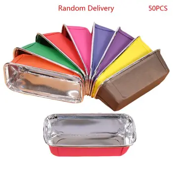 

50pcs Aluminum Foil Muffin Cupcake Baking Cake Box Rectangle Dessert Bread Mold J78C
