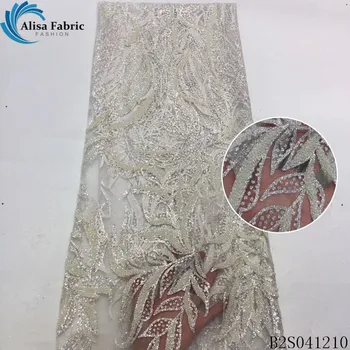 

Alisa white african heavy beaded lace fabric wedding 2020 high quality embroidery with beads french net laces fabrics for sewing
