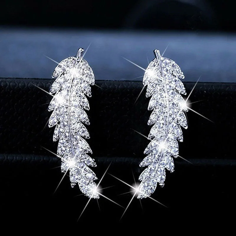 

MOONROCY Rose Gold Color CZ Crystal Earrings Colourful Stud Leaf Cubic Zirconia for Women Girls Gift Red Blue Green Jewelry