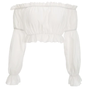 

Hip Hop Clothes Ruffle White Blouse Chiffon Off Shoulder Top Women Jazz Performance Costume Stage Wear Ladies Rave Outfit DT1400