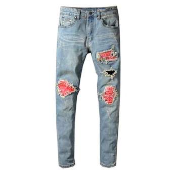 

High Street Fashion Men Jeans Retro Blue Slim Fit Ripped Jeans Men Patchwork Destroyed Pants Brand Designer Hip Hop Jeans Homme