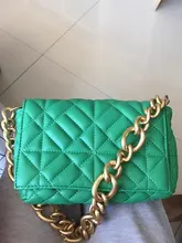 Bolso de hombro con cadena de cuero sintético para mujer, cartera de mano de piel sintética suave, diseño de marca, informal, verde, de alta calidad