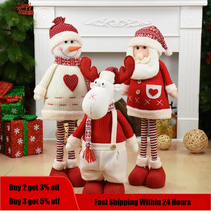 Christmas Dolls Ornament Xmas-Figurines Santa-Claus Snowman-Elk-Toys for Kid Red Retractable